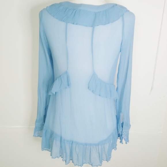 Sundance Catalog Slate Blue Silk Ruffle Blouse S - Picture 5 of 5